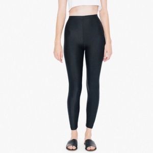 American Apparel Black Shiny Ribbed Nylon Tricot Leggings